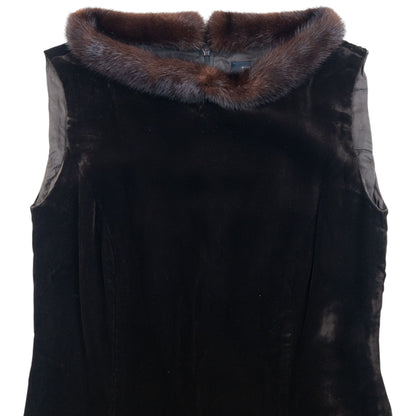 Vintage 2000s Burberry Fur Collar Velour Dress Womens Size S