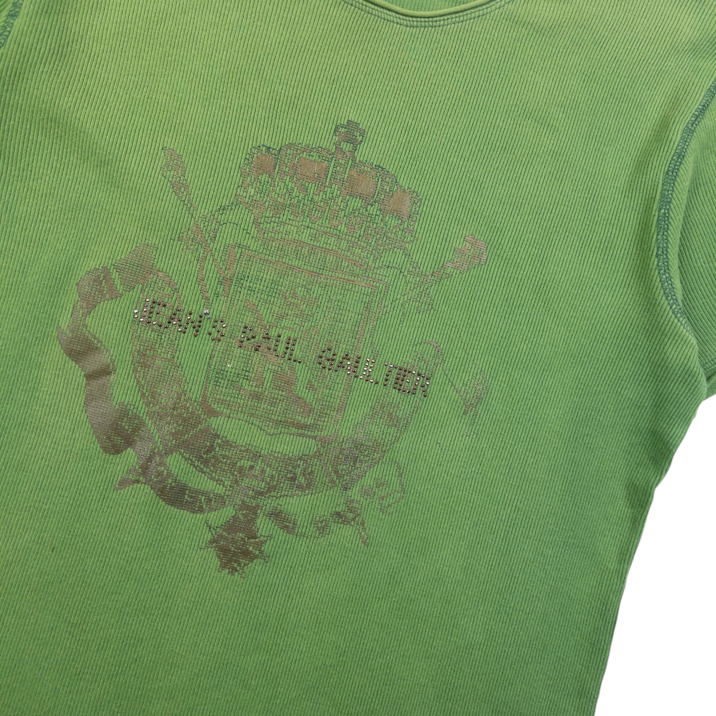 Vintage 2000s Jean Paul Gaultier Ribbed Diamanté T Shirt Womens Size S