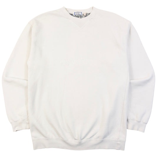 Vintage 80s YSL Yves Saint Laurent Embroidered Sweatshirt in white, embroidered logo text