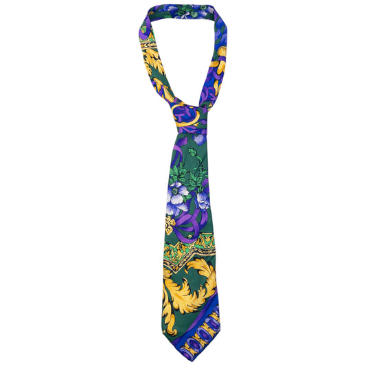 Vintage 90s Gianni Versace Floral Silk Tie, mixed floral ornate pattern