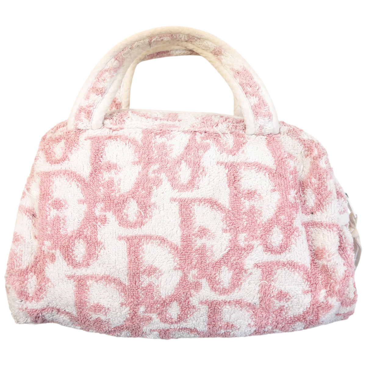 Vintage 2000s Dior Monogram Terry Cloth Handbag in pink, towelling texture