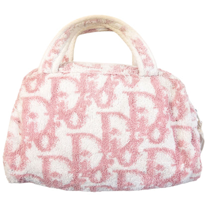 Vintage 2000s Dior Monogram Terry Cloth Handbag in pink, towelling texture