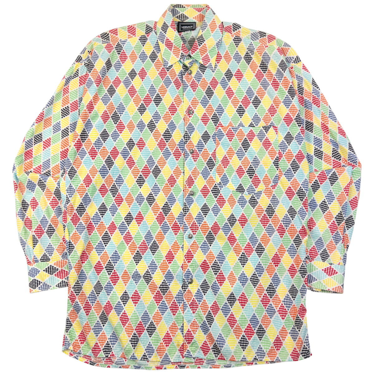 Vintage Versace 2000s Jeans Couture Pattern Long Sleeve Button Up Shirt Size S