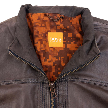 Vintage 90s Hugo Boss Zip Up Leather Jacket Size M