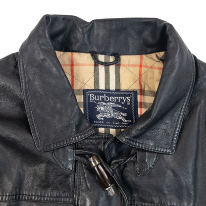 Vintage 90s Burberry Nova Check Lined Leather Duffle Jacket in black, photo 4