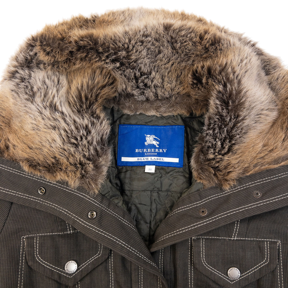 Vintage 2000s Burberry Blue Label Fur Trim Belt Waist Jacket Womens Size M