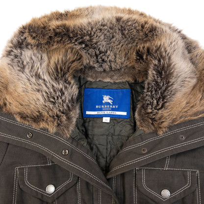 Vintage 2000s Burberry Blue Label Fur Trim Belt Waist Jacket Womens Size M