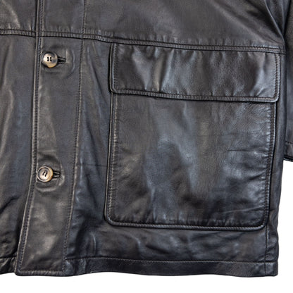Vintage 2000s Burberry Nova Check Lined Leather Jacket Size XL
