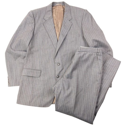 Vintage 80s Dior Monsieur Striped Wool Jacket & Trousers Suit Set Size XXL