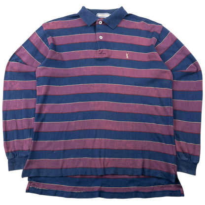 Vintage 80s YSL Yves Saint Laurent Striped Long Sleeve Polo Shirt Size XS