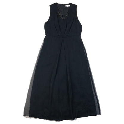 Vintage 90s Balenciaga La Mode Beaded Neckline Sleeveless Maxi Dress in black, beaded trim neckline