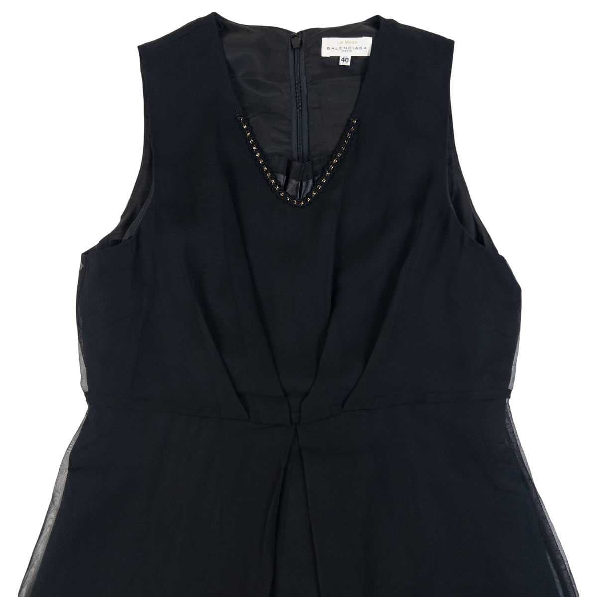 Vintage 90s Balenciaga La Mode Beaded Neckline Sleeveless Maxi Dress in black, photo 2