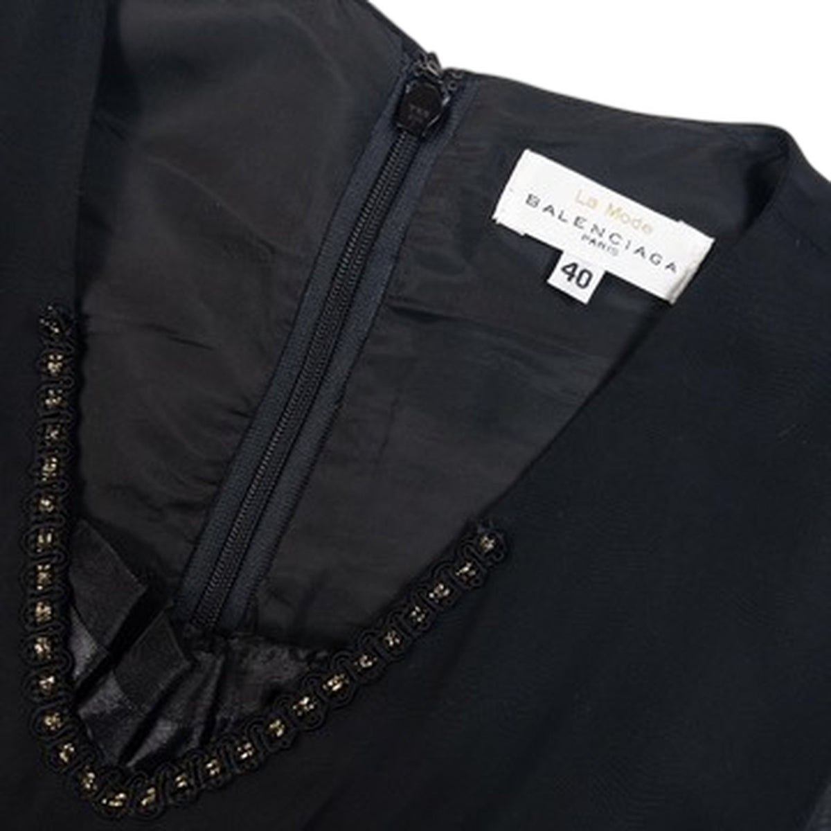 Vintage 90s Balenciaga La Mode Beaded Neckline Sleeveless Maxi Dress in black, photo 6