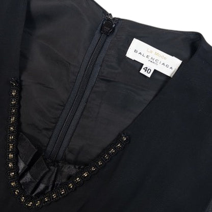 Vintage 90s Balenciaga La Mode Beaded Neckline Sleeveless Maxi Dress in black, photo 6