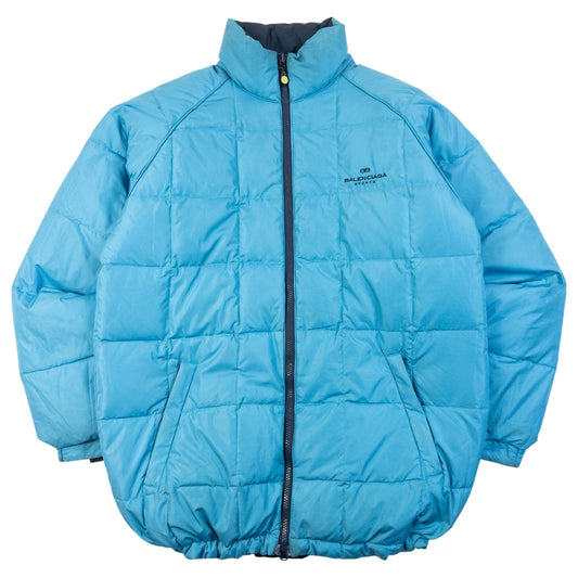 Vintage 90s Balenciaga Sports Reversible Padded Down Jacket in blue, navy accent colour