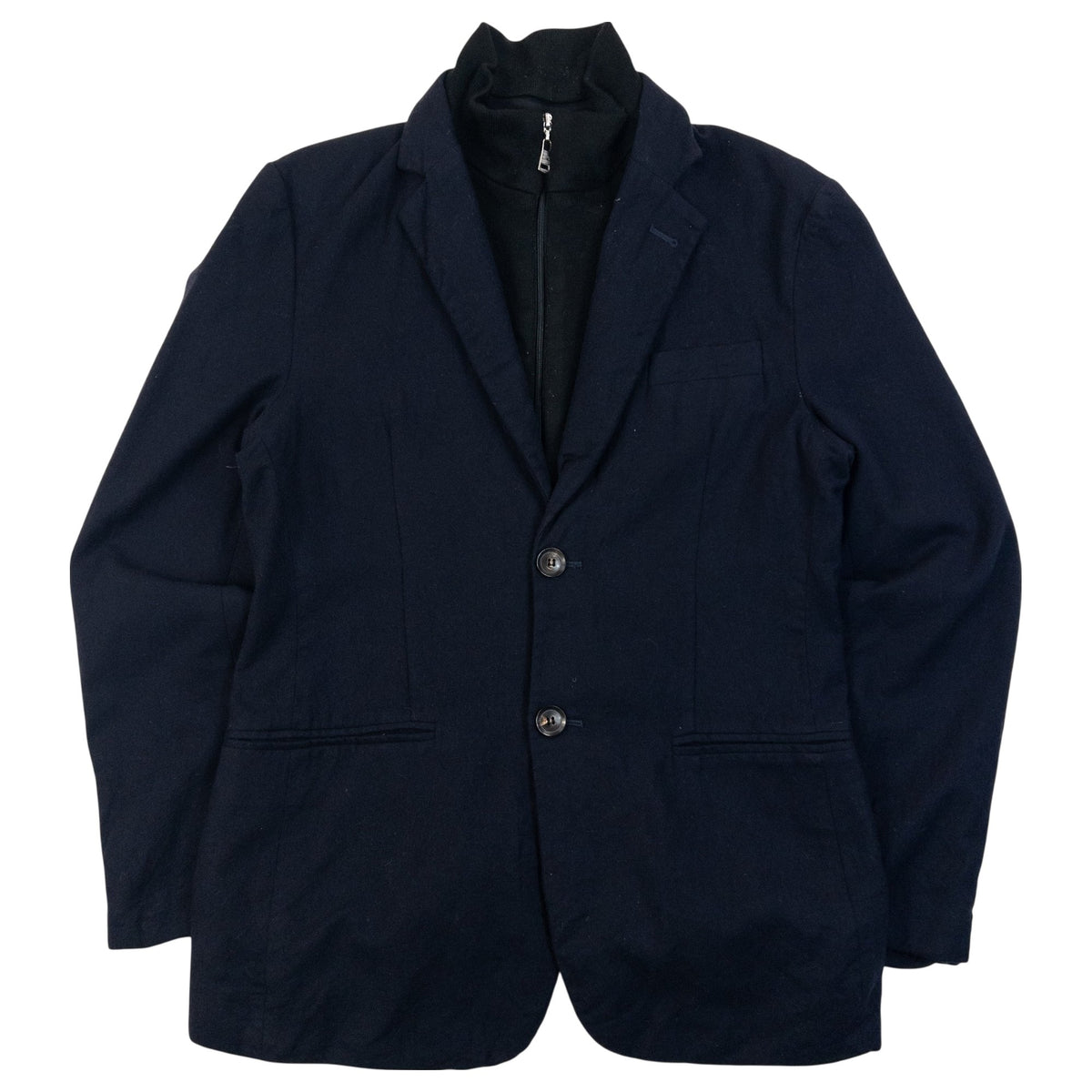 Vintage 2000s Burberry Black Label Wool Blazer With Zip Out Knit Layer in navy, black accent colour