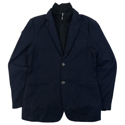 Vintage 2000s Burberry Black Label Wool Blazer With Zip Out Knit Layer in navy, black accent colour
