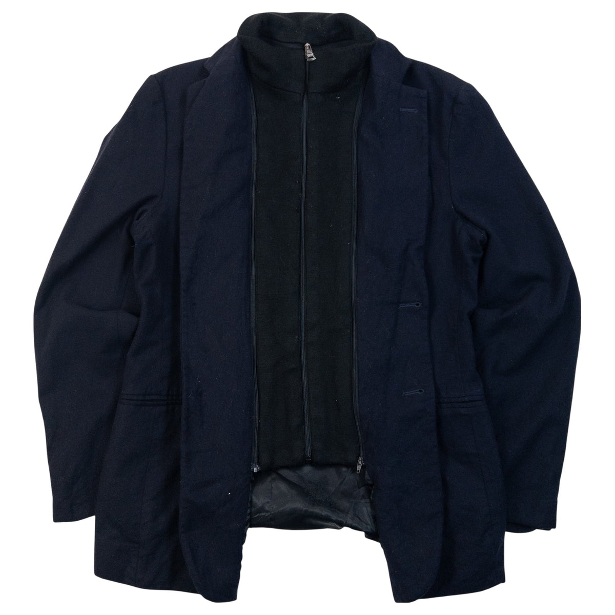 Vintage 2000s Burberry Black Label Wool Blazer With Zip Out Knit Layer in navy, photo 2