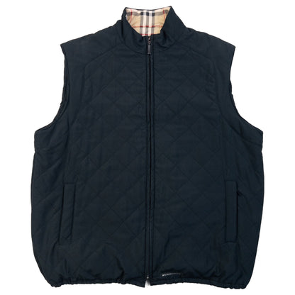 Vintage 2000s Burberry Golf Quilted Zip Up Vest in black, beige nova check accent colour