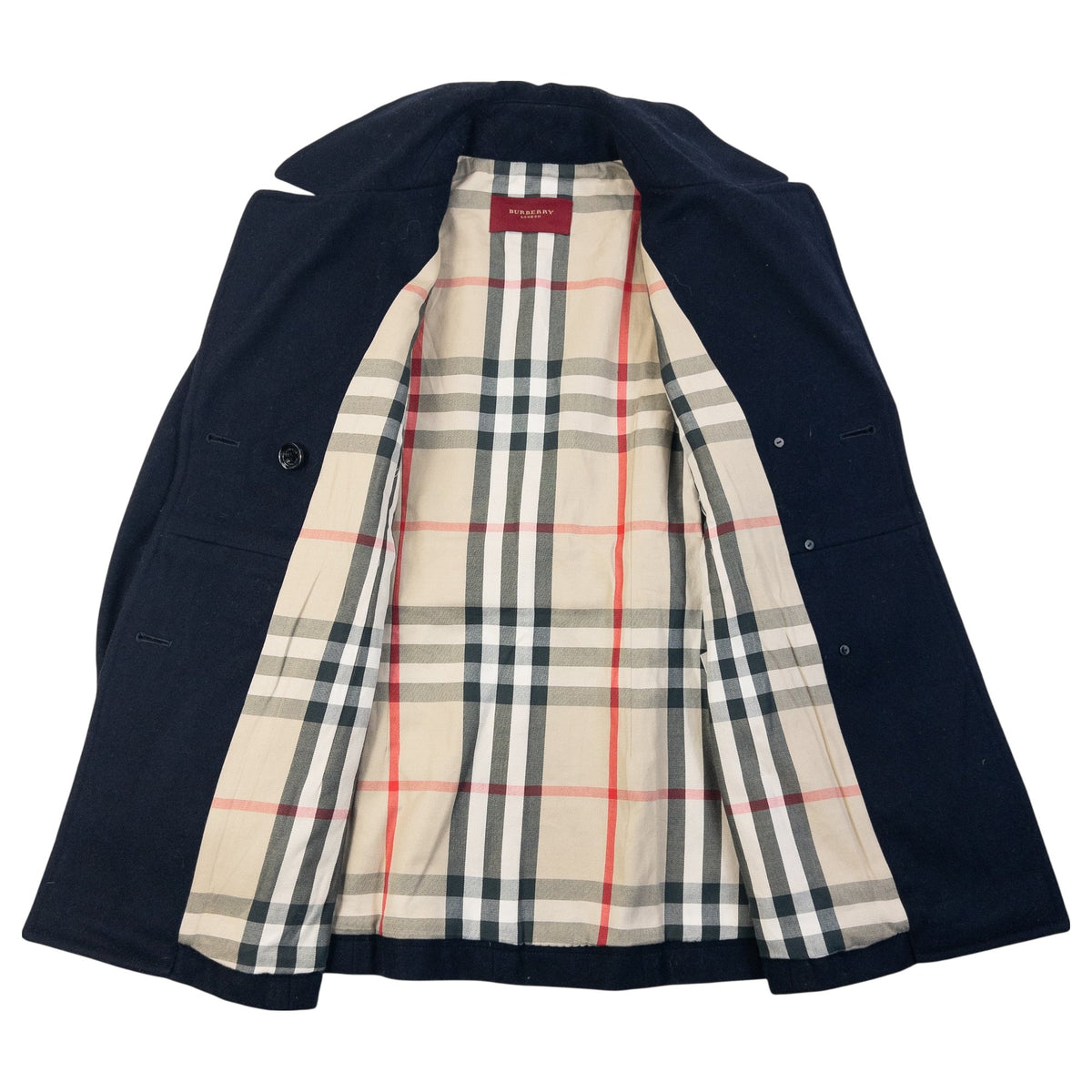 Vintage 2000s Burberry London Double Breasted Wool Peacoat Jacket in navy, photo 2