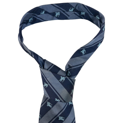 Vintage 2000s Burberry London Equestrian Knight Monogram Logo Striped Silk Tie in navy, photo 2