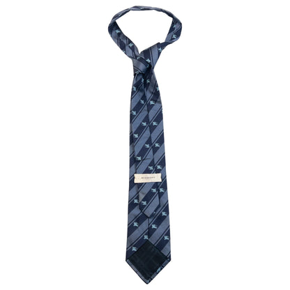 Vintage 2000s Burberry London Equestrian Knight Monogram Logo Striped Silk Tie in navy, photo 3