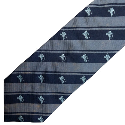 Vintage 2000s Burberry London Equestrian Knight Monogram Logo Striped Silk Tie in navy, photo 5