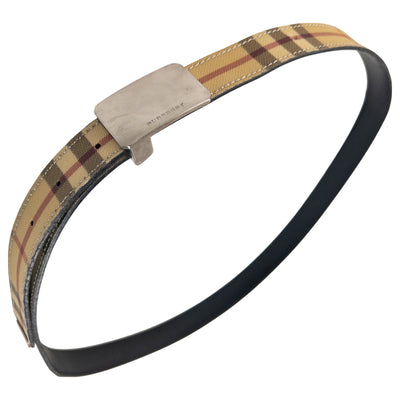 Vintage 2000s Burberry London Nova Check Plate Buckle Belt in beige, black contrast colour