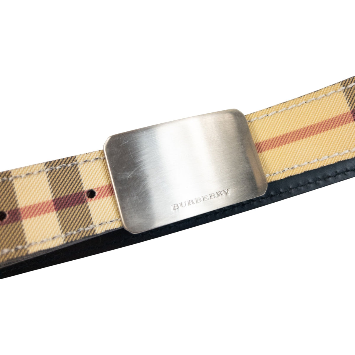 Vintage 2000s Burberry London Nova Check Plate Buckle Belt in beige, photo 2