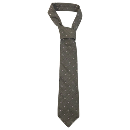 Vintage 2000s Burberry Monogram Silk Tie in khaki, purple and white accent colour