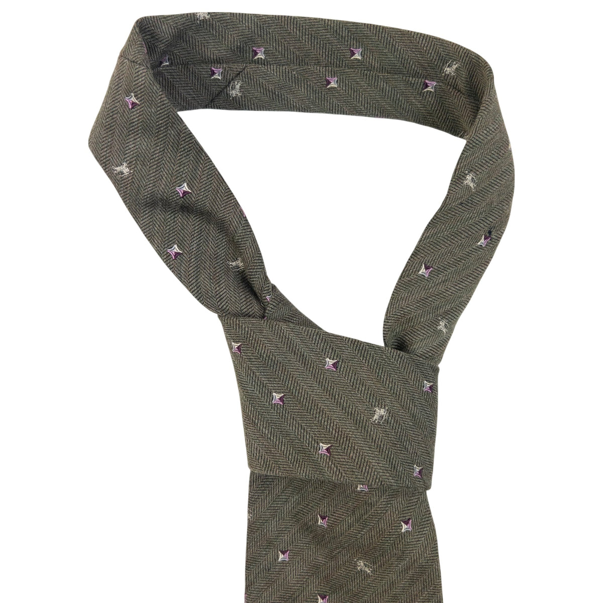Vintage 2000s Burberry Monogram Silk Tie in khaki, photo 2