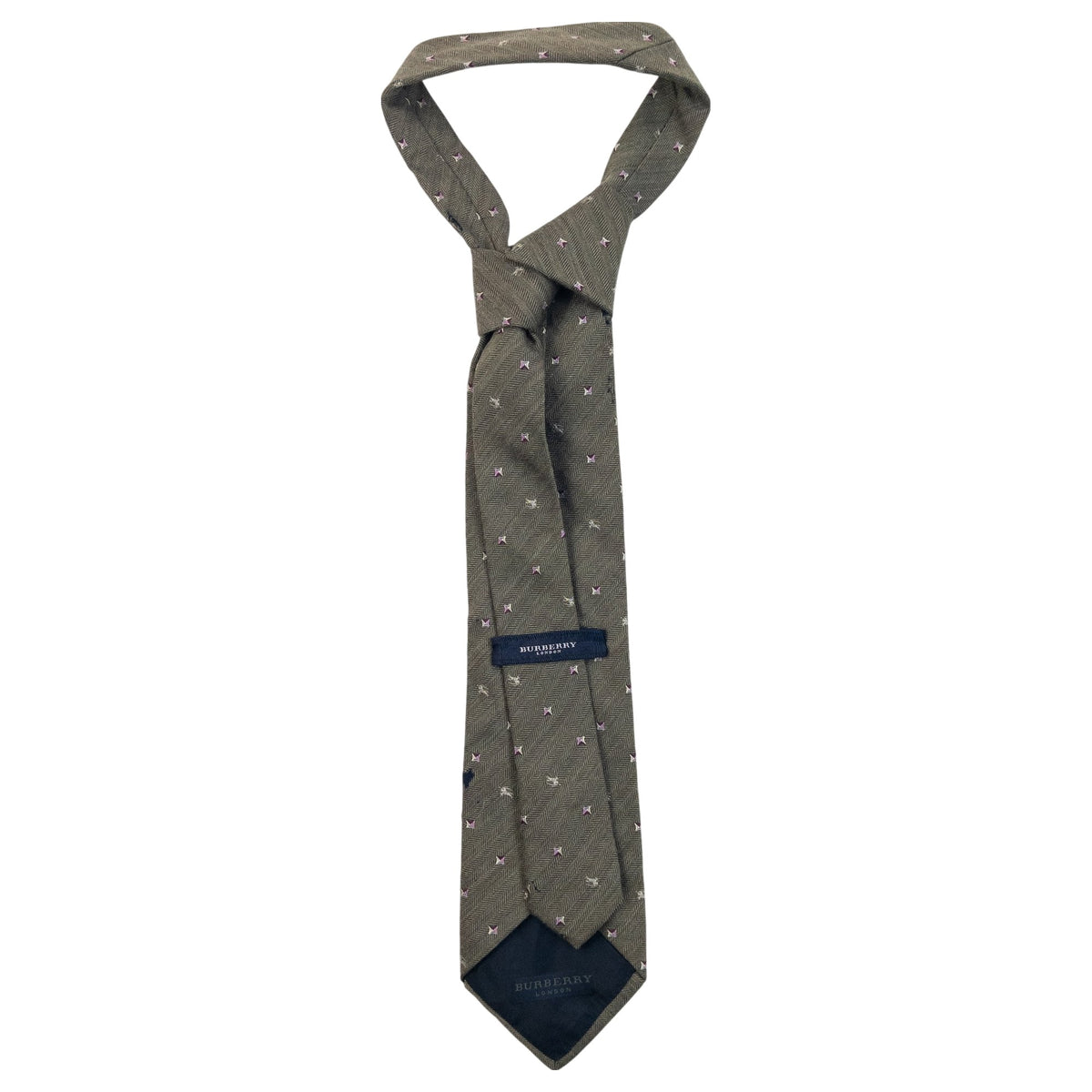 Vintage 2000s Burberry Monogram Silk Tie in khaki, photo 3
