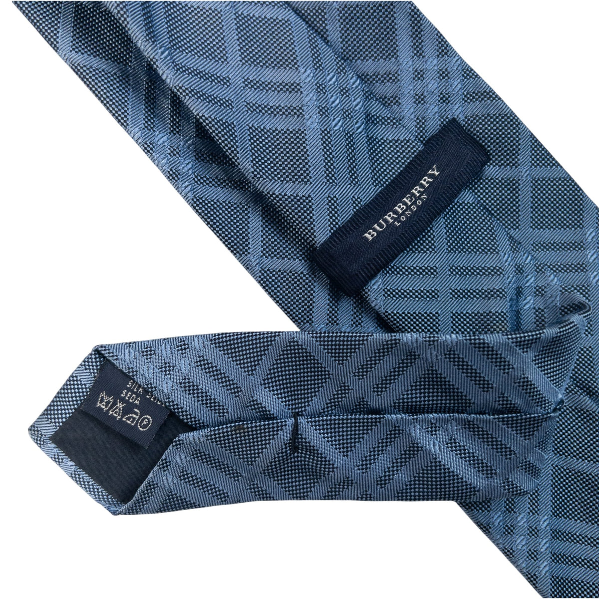 Vintage 2000s Burberry London Nova Check Silk Tie in blue, photo 7