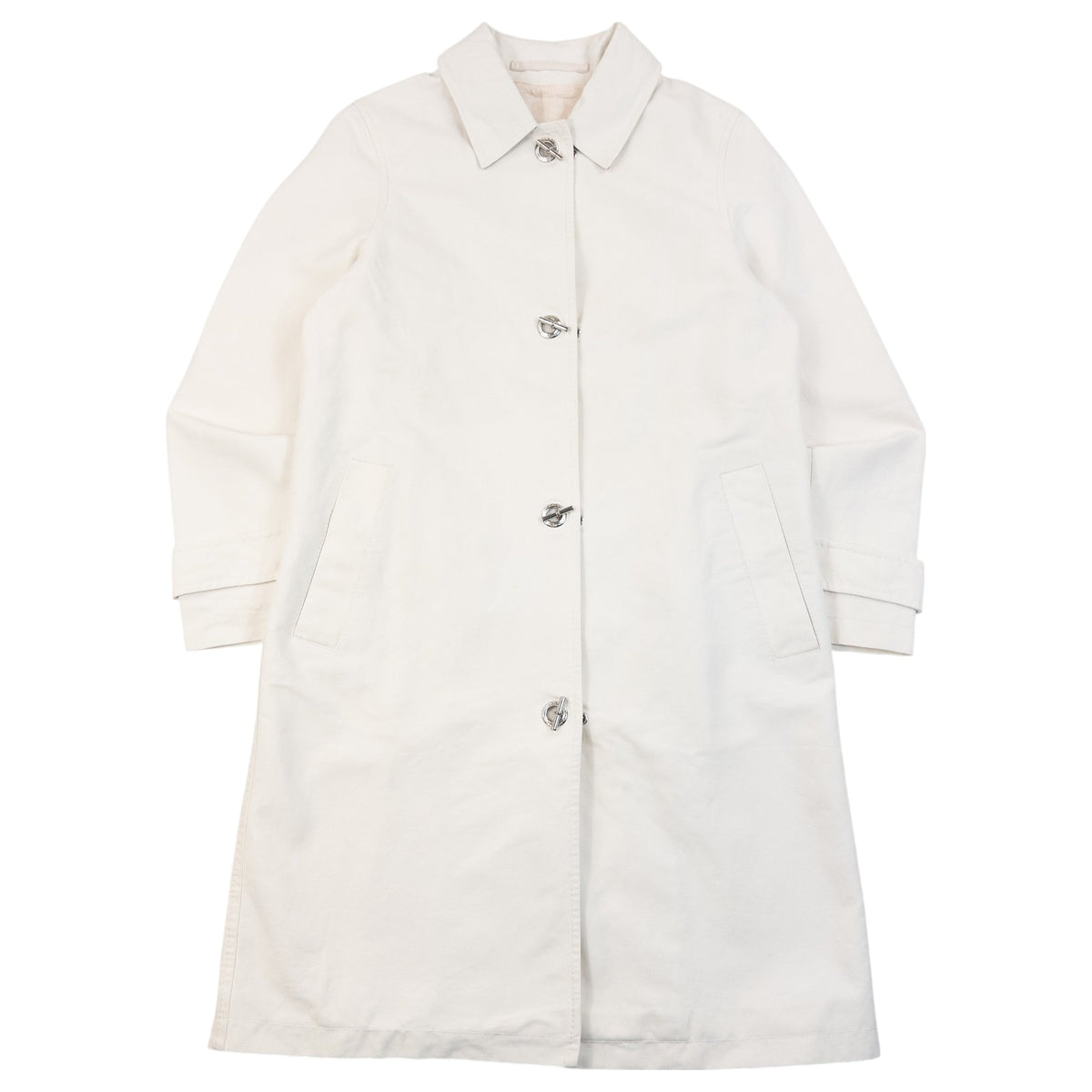 Vintage 2000s Burberry London Toggle Button Mac Coat in cream, silver accent colour