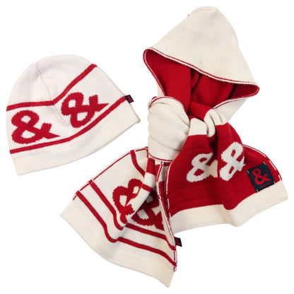 Vintage 2000s Dolce & Gabbana Ampersand Logo Reversible Scarf And Beanie Set, cream contrast colour