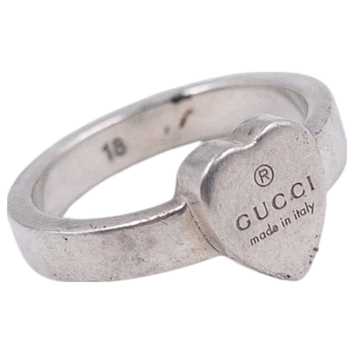 Vintage 2000s Gucci Heart Tag Sterling Silver Ring, heart shaped tag