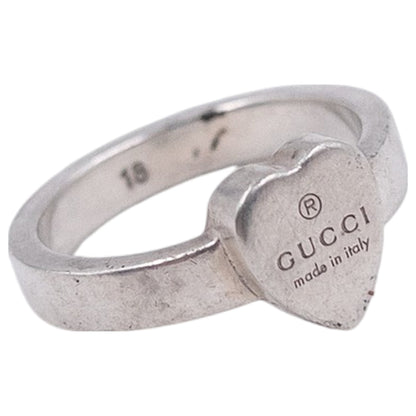 Vintage 2000s Gucci Heart Tag Sterling Silver Ring, heart shaped tag