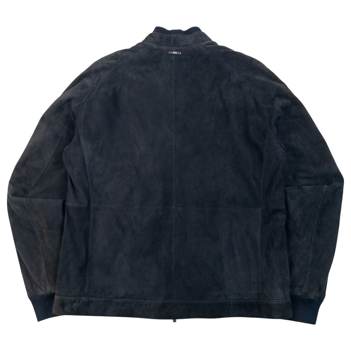 Vintage 2000s Hugo Boss Suede Leather Zip Up Bomber Jacket in navy, photo 2