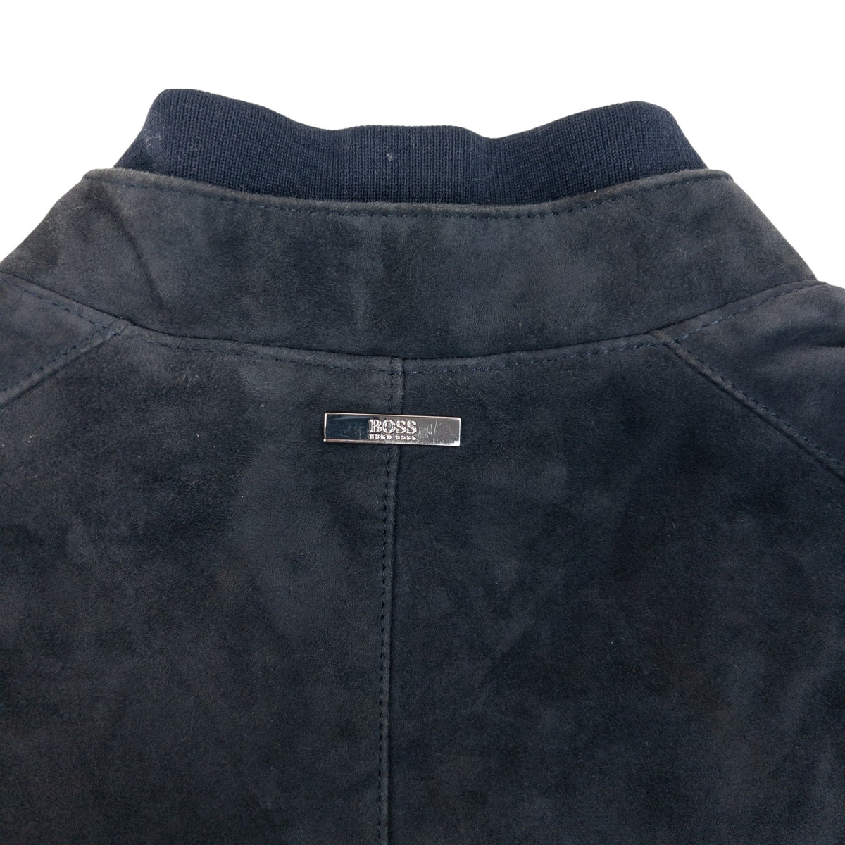 Vintage 2000s Hugo Boss Suede Leather Zip Up Bomber Jacket in navy, photo 3