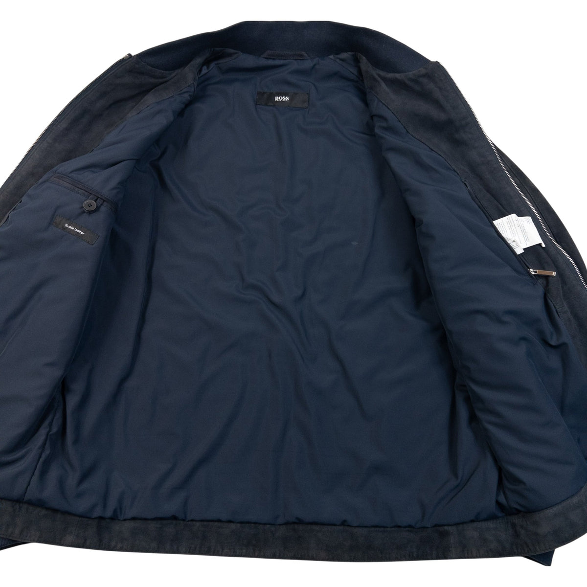Vintage 2000s Hugo Boss Suede Leather Zip Up Bomber Jacket in navy, photo 5