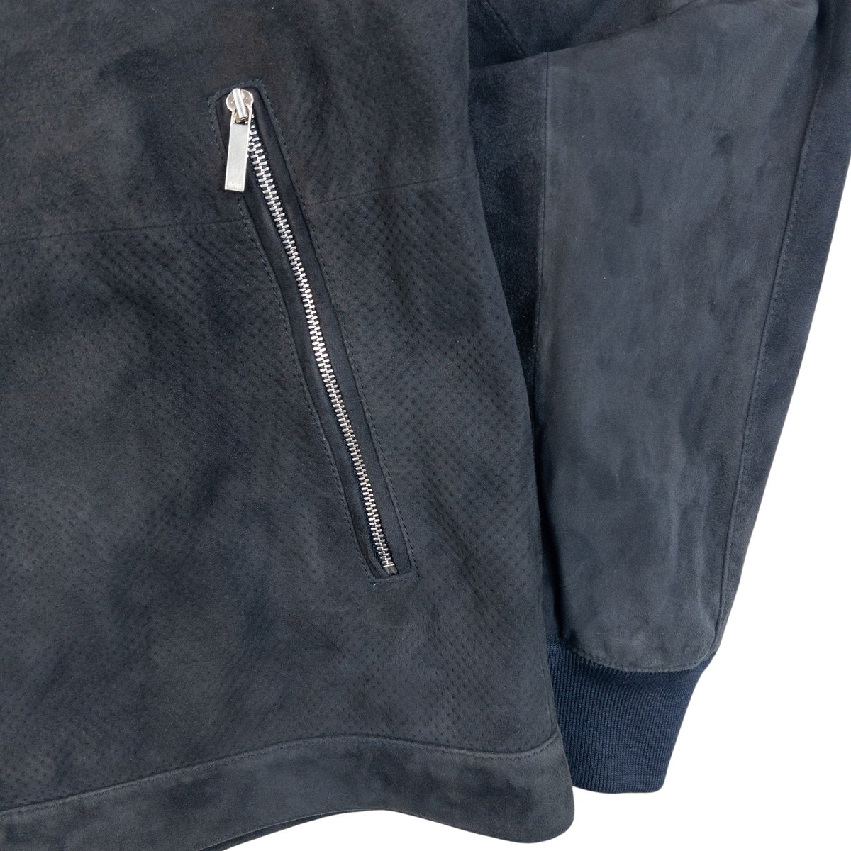 Vintage 2000s Hugo Boss Suede Leather Zip Up Bomber Jacket in navy, photo 6