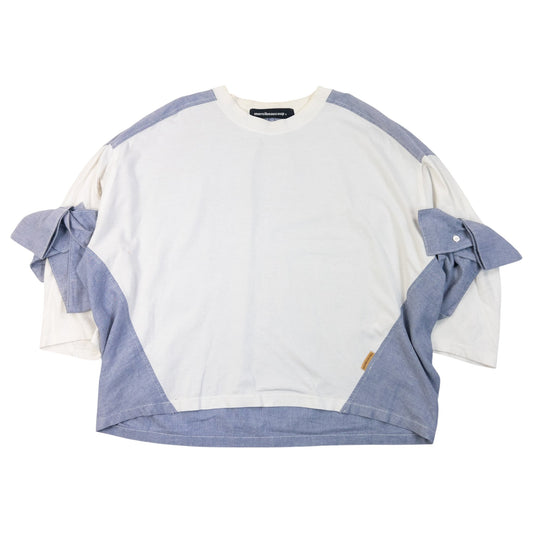 Vintage 2000s Mercibeaucoup Cuff Tie Sleeve Chambray Panel Long Sleeve T Shirt in cream, blue accent colour