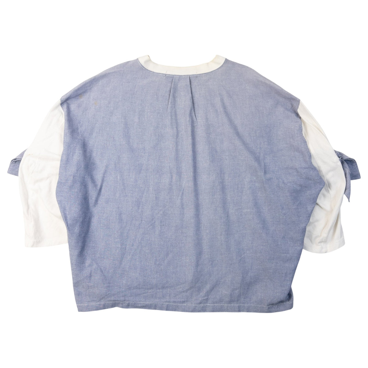 Vintage 2000s Mercibeaucoup Cuff Tie Sleeve Chambray Panel Long Sleeve T Shirt in cream, photo 2