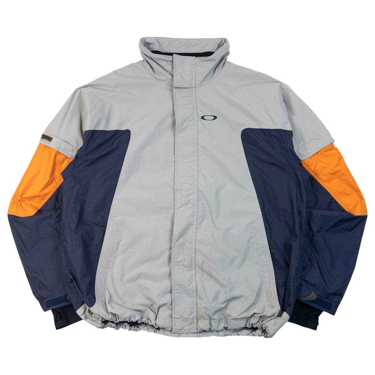 Vintage 2000s Oakley Road Fuel Zip Up Colour Block Jacket in grey, navy and orange accent colours