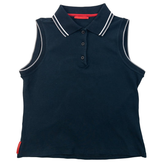 Vintage 2000s Prada Sport Sleeveless Polo Shirt in navy, grey and white accent colours