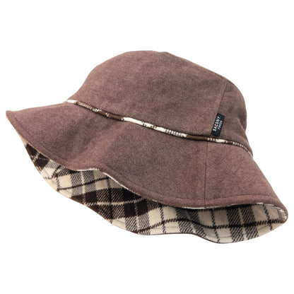 Vintage 2000s Y'saccs By Yohji Yamamoto Reversible Plaid Bucket Hat in brown, cream accent colour