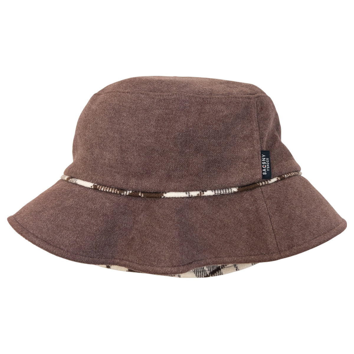 Vintage 2000s Y'saccs By Yohji Yamamoto Reversible Plaid Bucket Hat in brown, photo 2