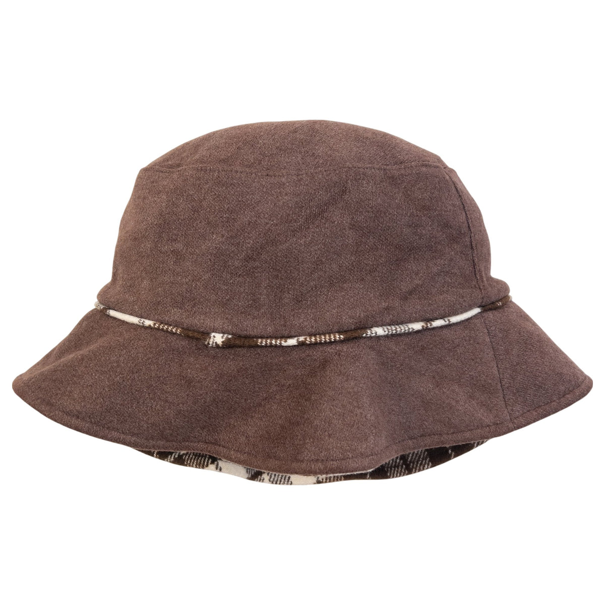 Vintage 2000s Y'saccs By Yohji Yamamoto Reversible Plaid Bucket Hat in brown, photo 3