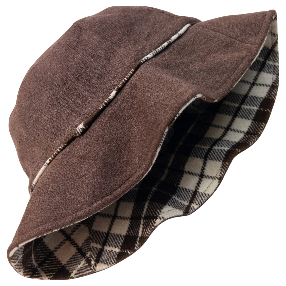 Vintage 2000s Y'saccs By Yohji Yamamoto Reversible Plaid Bucket Hat in brown, photo 4