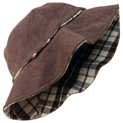 Vintage 2000s Y'saccs By Yohji Yamamoto Reversible Plaid Bucket Hat in brown, photo 4